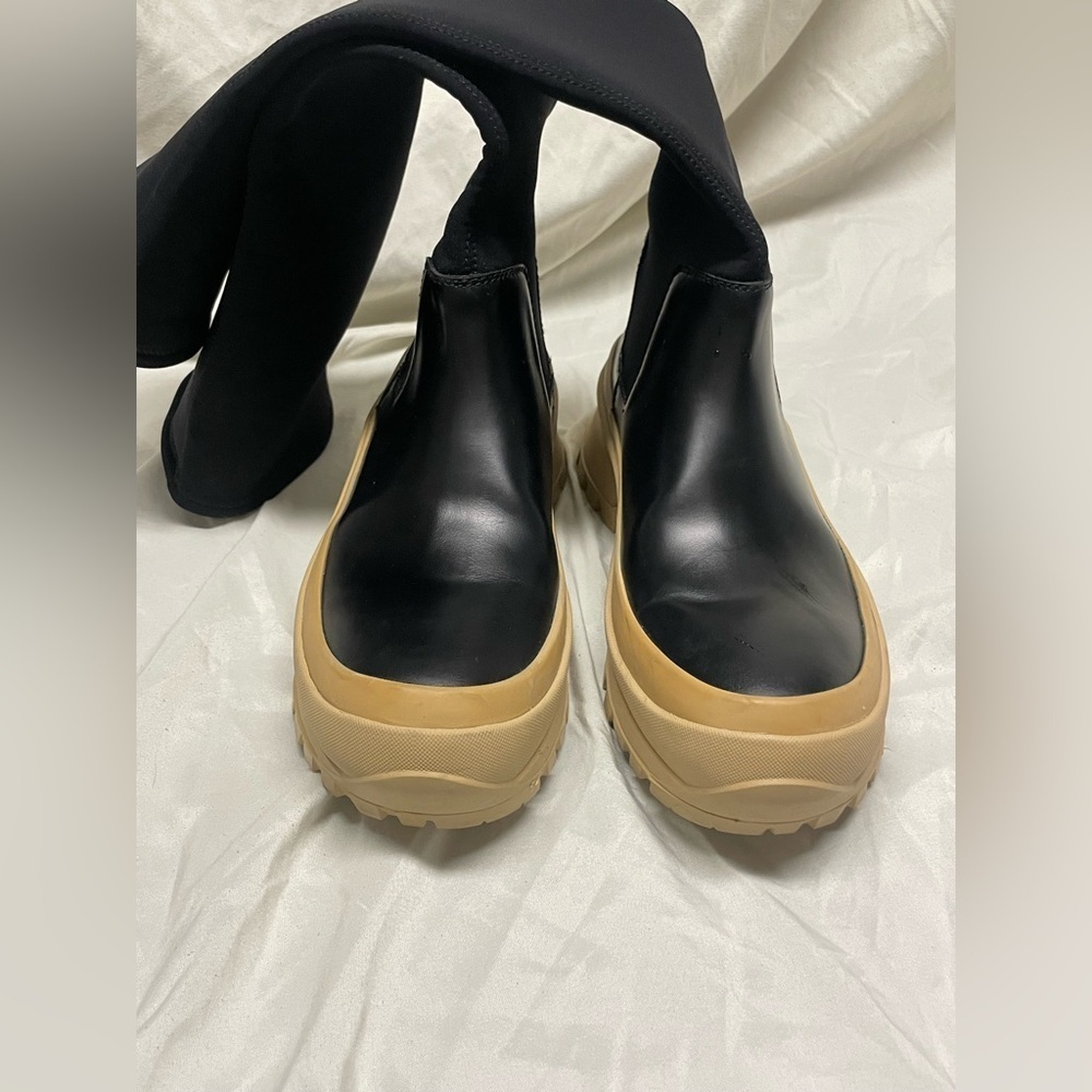 Jill Sander Black and Tan leather and scuba jersey tall Boots 39 US 8.5 Italy - Picture 8 of 11